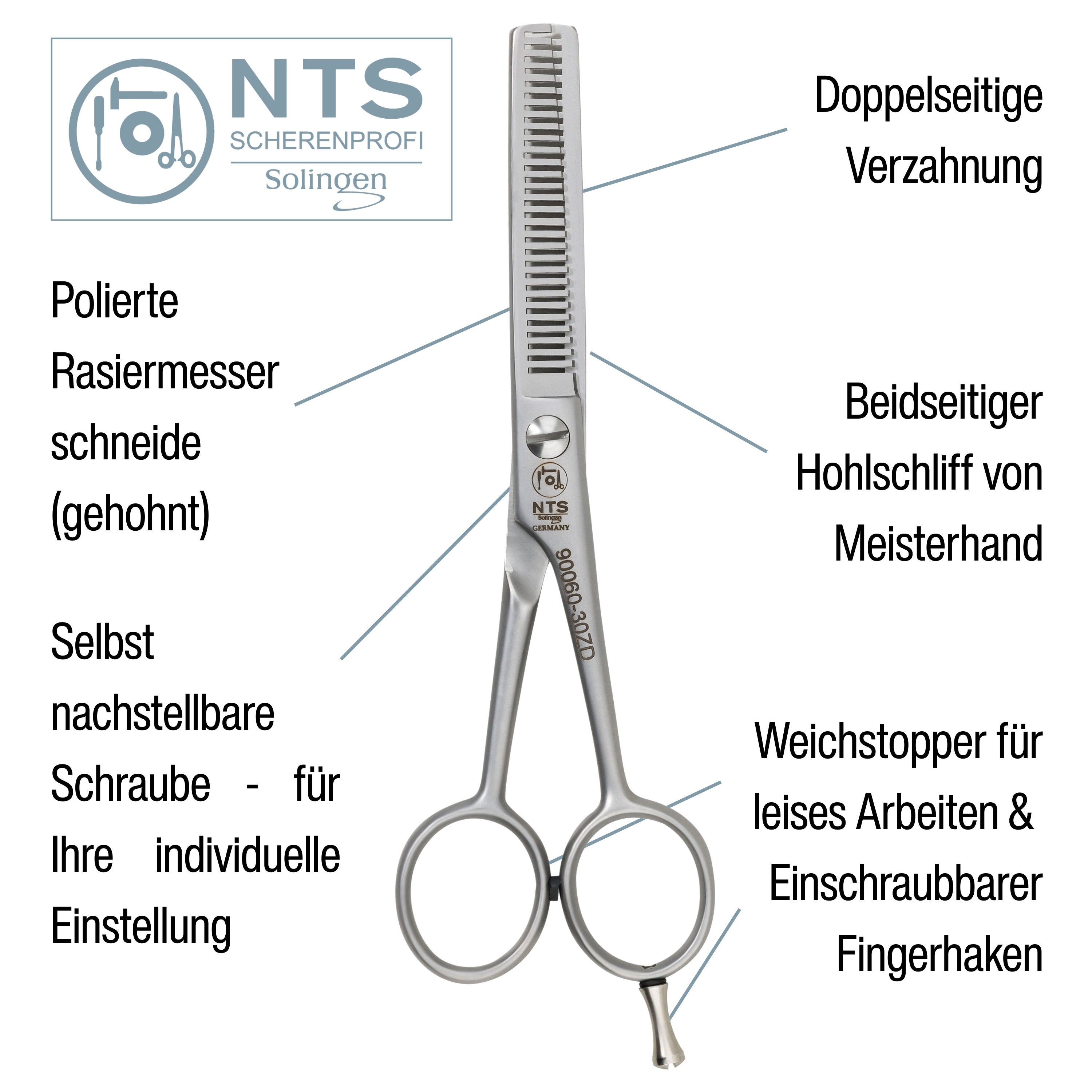 NTS Tijeras de entresacar para perros dog-Pet-Line, satinadas 6" 30 dientes en ambos lados