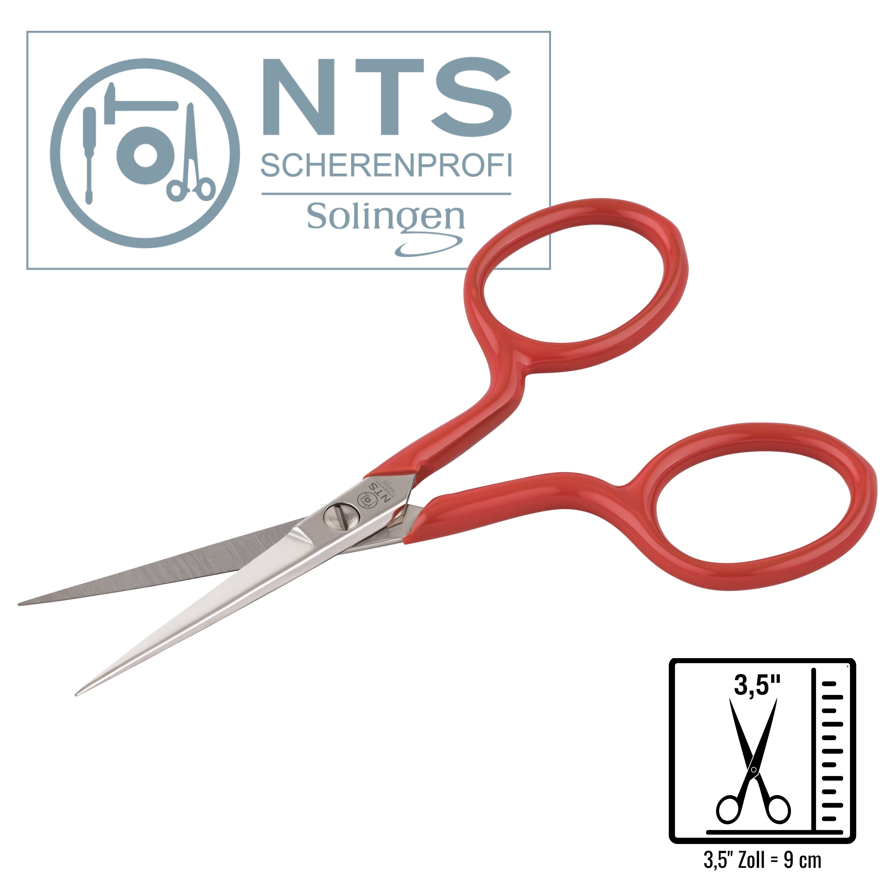 NTS Stickschere vernickelt Griffe PVC ROT 3,5" NTS Stickschere vernickelt Griffe PVC ROT 3,5"
